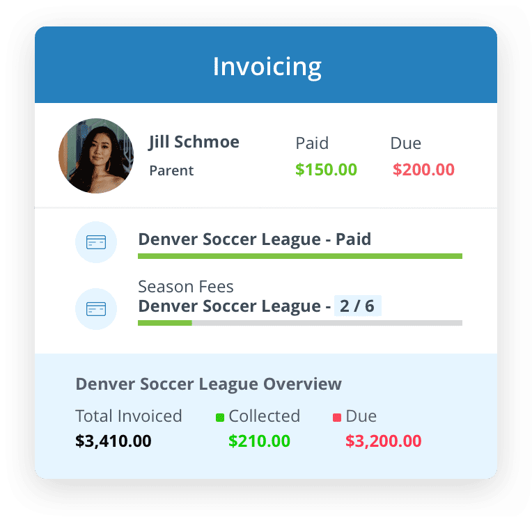 Handle all of your payment and invoicing needs for your sports org