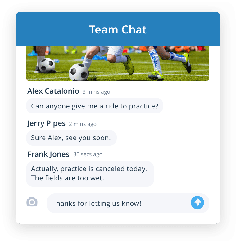 Chat with your team easily with our sport software